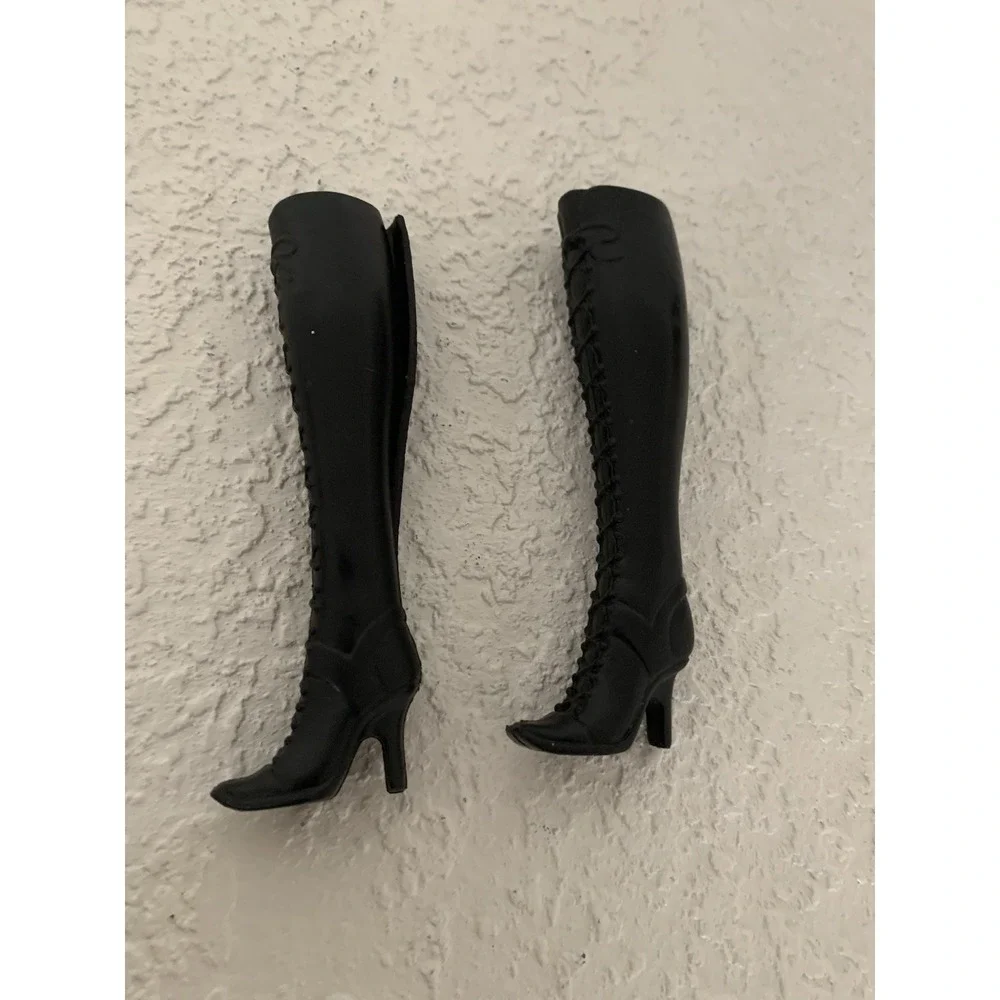 VTG Barbie Doll BOOTS High Heeled Witch Victorian Black  Lace Up Fashion Fever